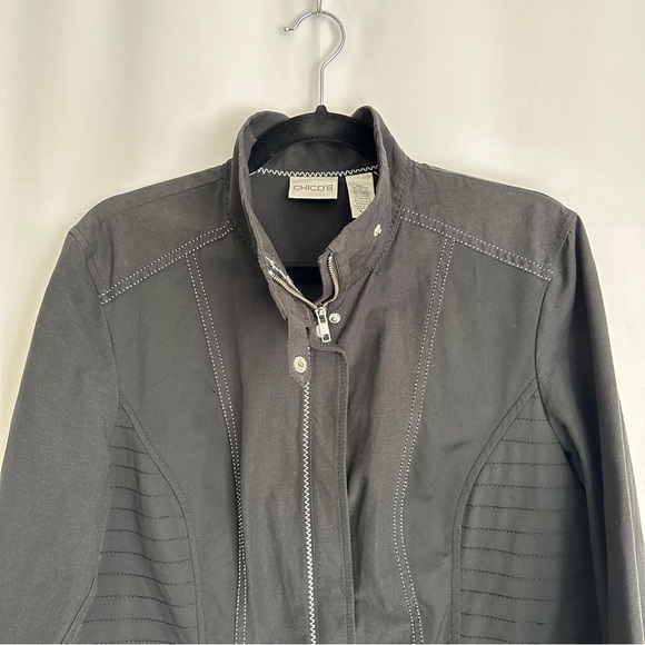 Vintage 90s Chico’s Women's Black Full Zipper Jacket with Mock High Neck sz M - Picture 2 of 12